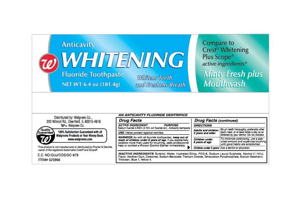 Walgreen Anticavity Whitening